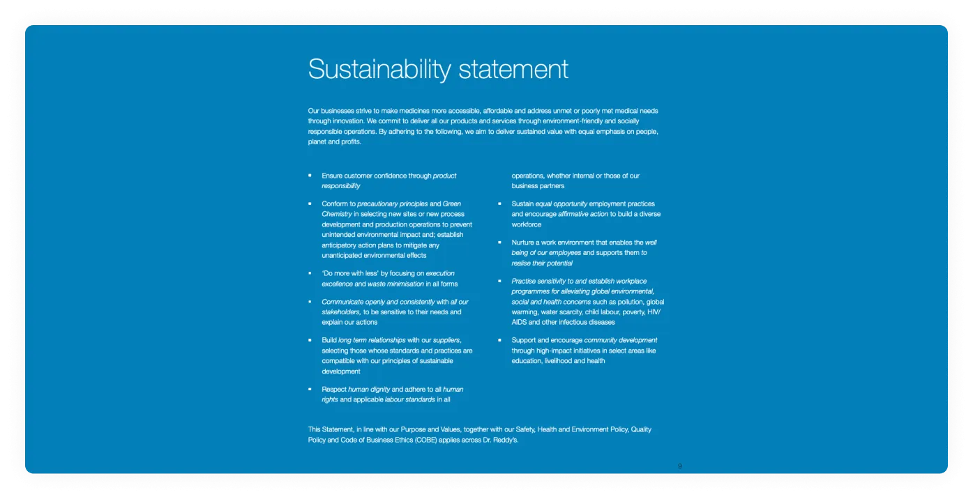 Creation of Sustainability Statement